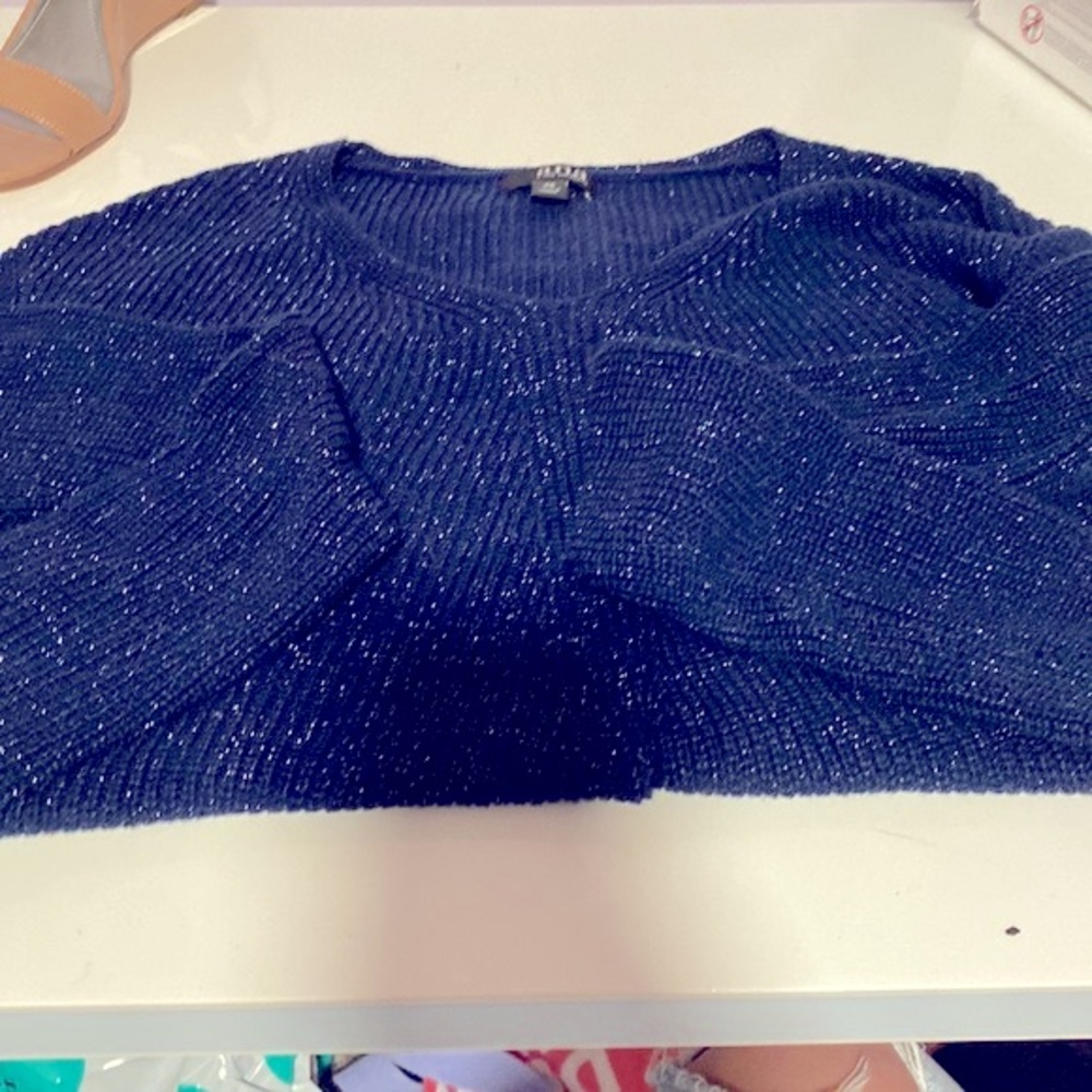 Blue Long Sleeve Sweater with sparkles cotton blend